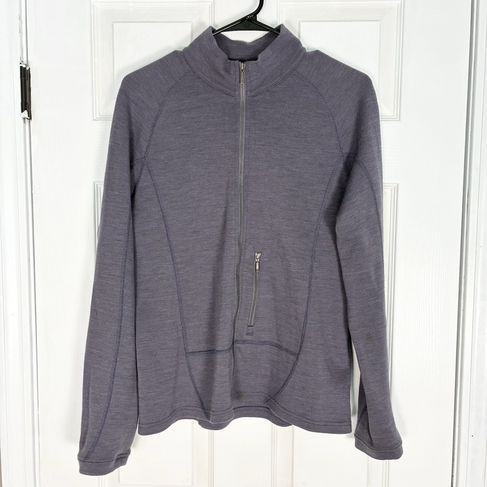 Ibex Full Zip 100% Merino Wool Made in USA Pocket Jacket Purple Womens Large